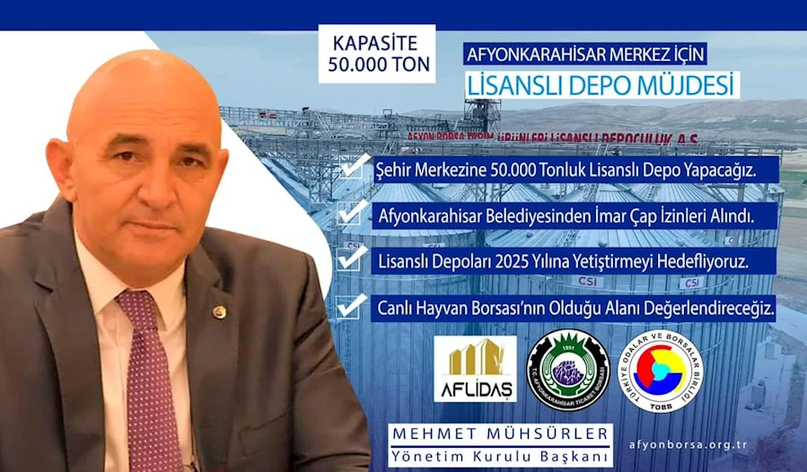 Afyonkarahisar Ticaret Borsası'ndan 50 Bin Ton Kapasiteli Lisanslı Depo Yatırımı Müjdesi