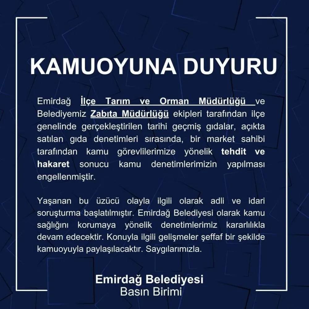 Emirdağ’da Gıda Denetimlerinde Gerilim: Market Sahibi Görevlilere Tehdit ve Hakaret Etti