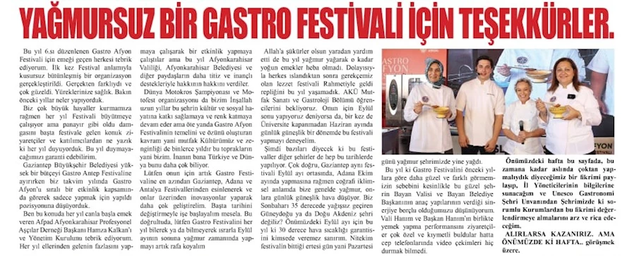 Akarçay: "Gastro Afyon Festivali Bu Yıl Kusursuzdu!"