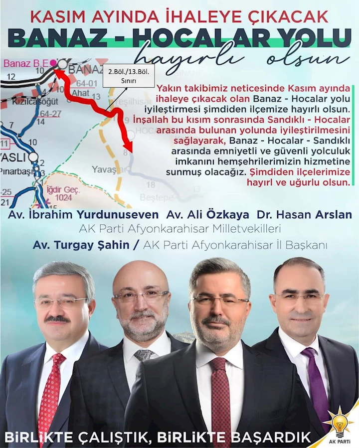 Banaz – Hocalar Yolu İyileştirme Projesi 20 Kasım'da İhaleye Çıkıyor