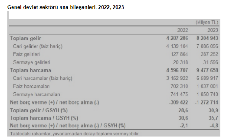 TÜİK, 2023 yılı devlet hesapları verisini açıkladı!